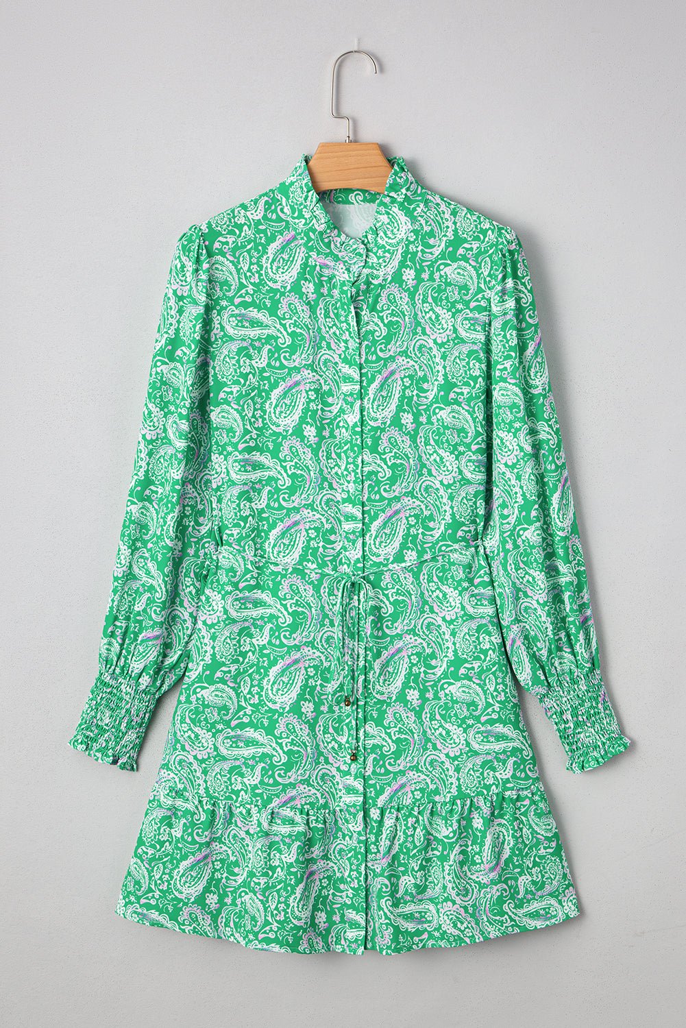 Paisley Button-Front Tied Waist Mini Dress - Rooted & Reckless Co.