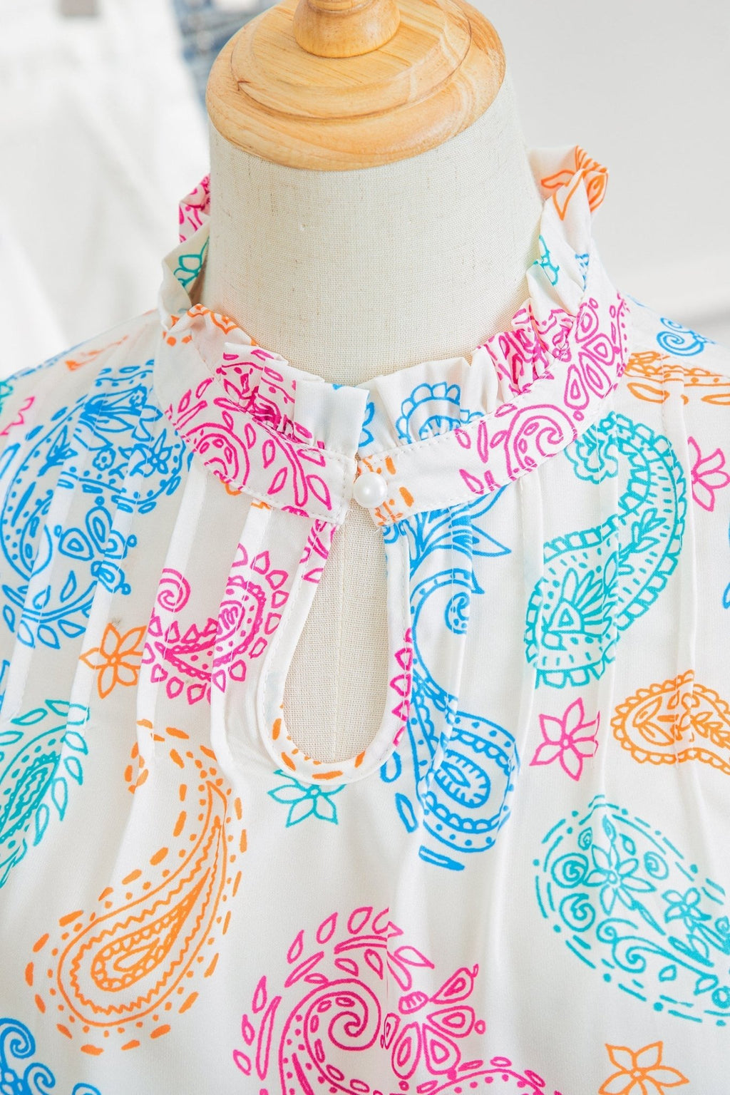 Paisley Button Keyhole Puff Sleeve Blouse - Rooted & Reckless Co.