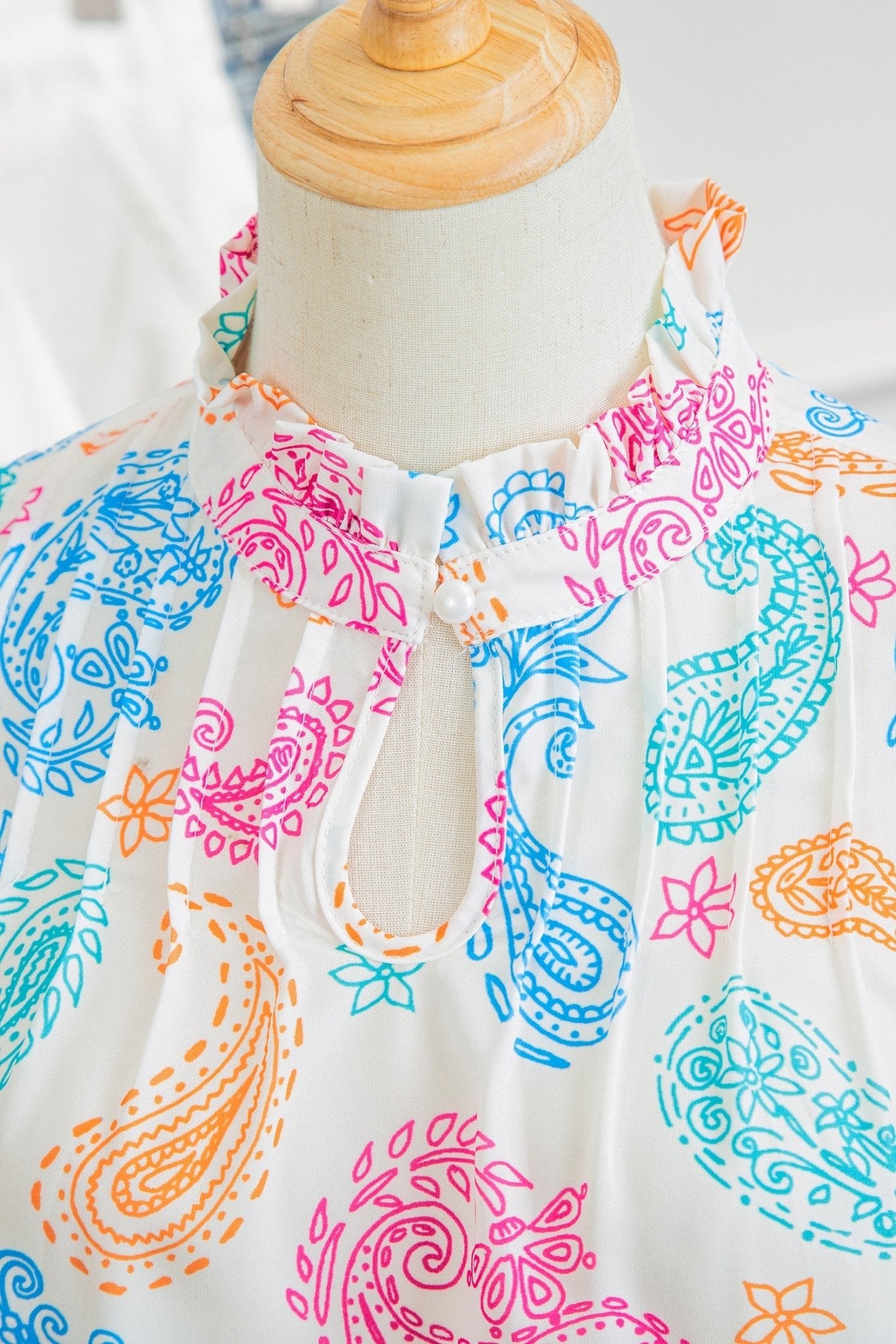 Paisley Button Keyhole Puff Sleeve Blouse - Rooted & Reckless Co.