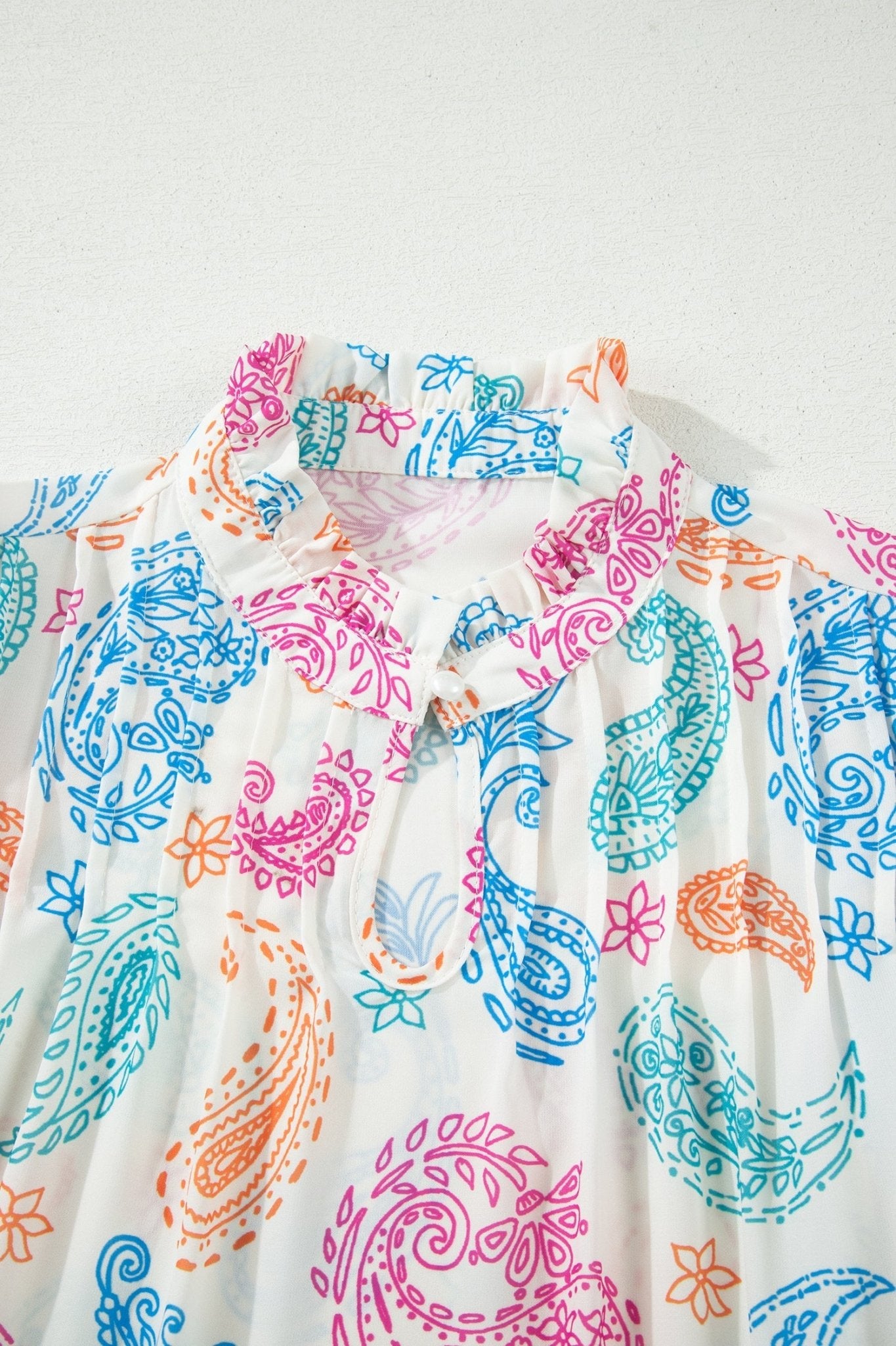Paisley Button Keyhole Puff Sleeve Blouse - Rooted & Reckless Co.