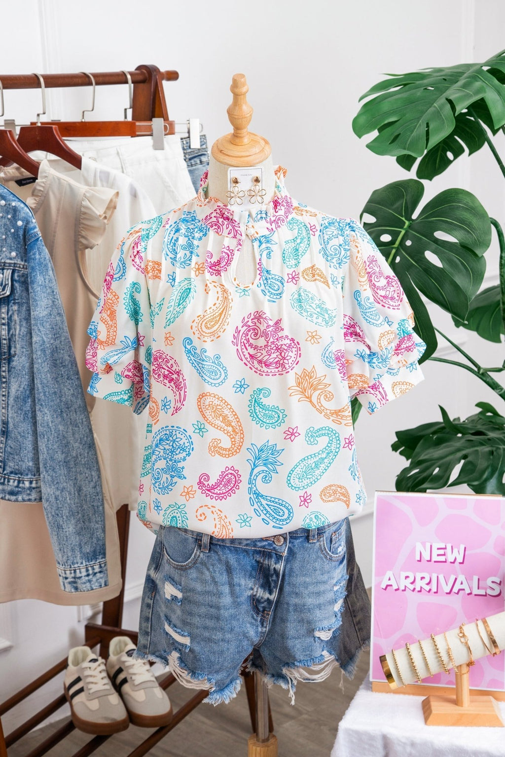 Paisley Button Keyhole Puff Sleeve Blouse - Rooted & Reckless Co.