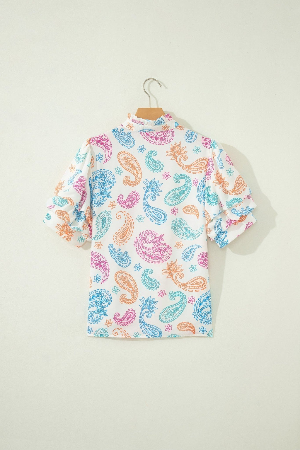 Paisley Button Keyhole Puff Sleeve Blouse - Rooted & Reckless Co.