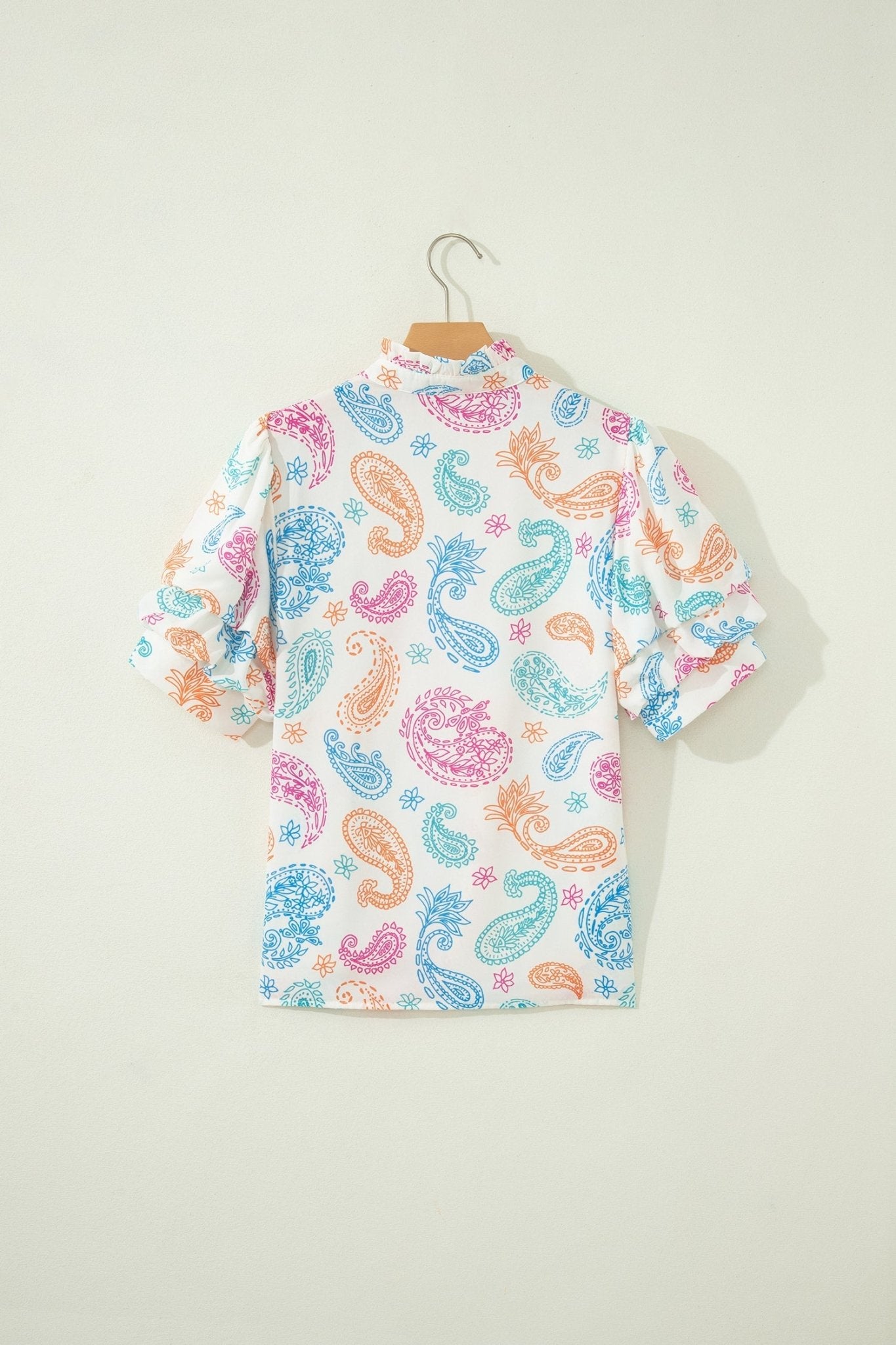 Paisley Button Keyhole Puff Sleeve Blouse - Rooted & Reckless Co.