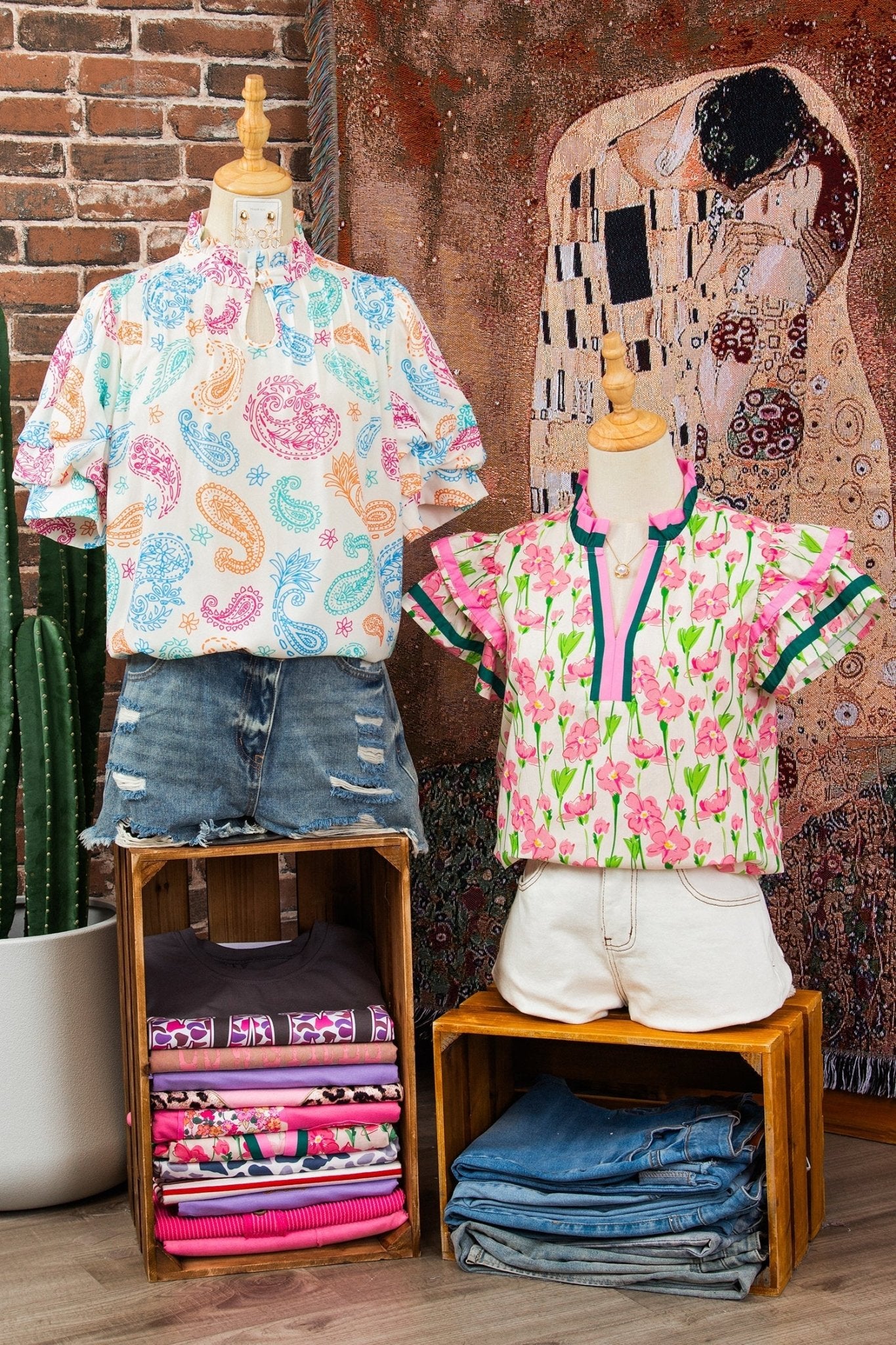 Paisley Button Keyhole Puff Sleeve Blouse - Rooted & Reckless Co.