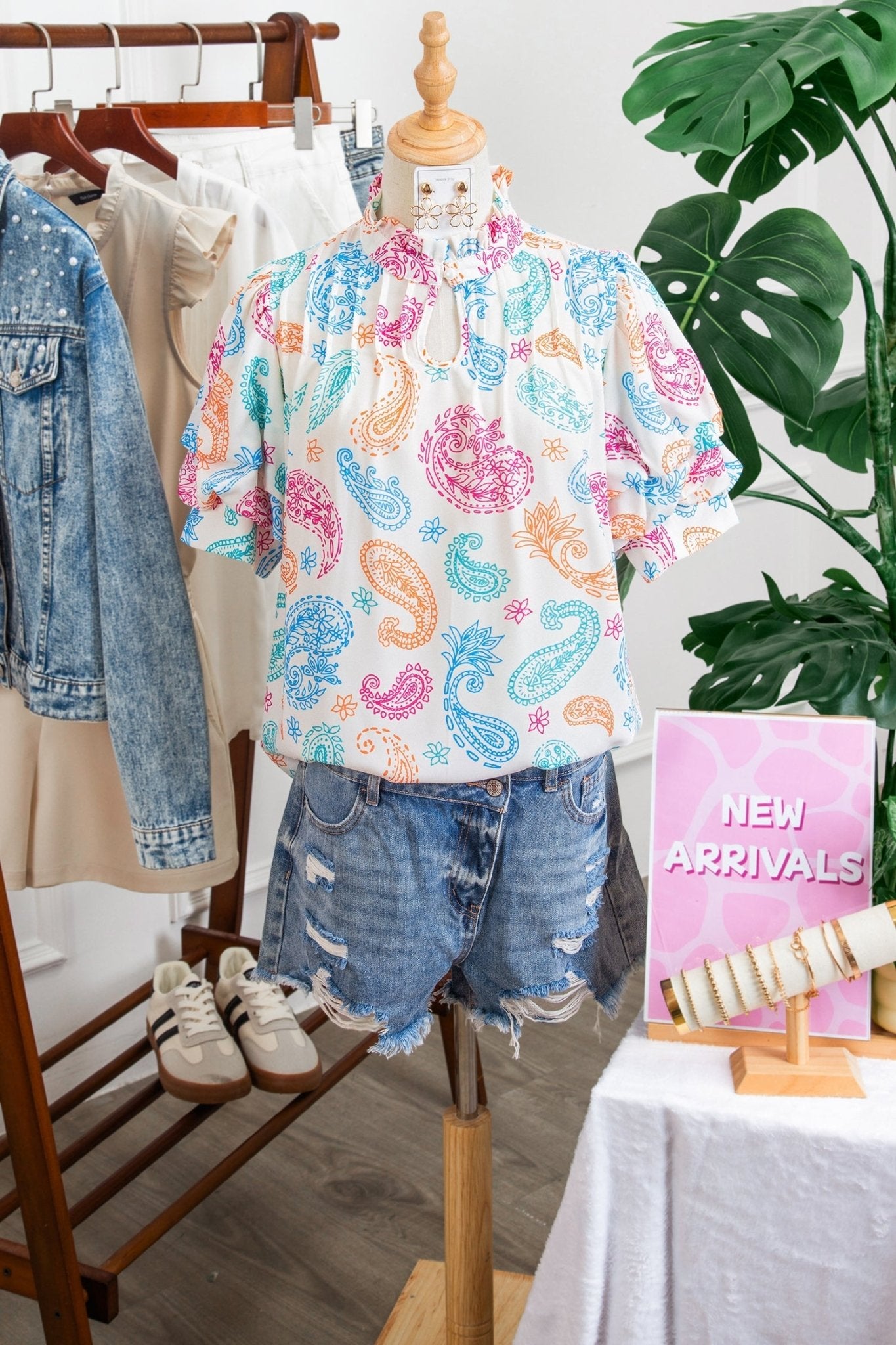 Paisley Button Keyhole Puff Sleeve Blouse - Rooted & Reckless Co.
