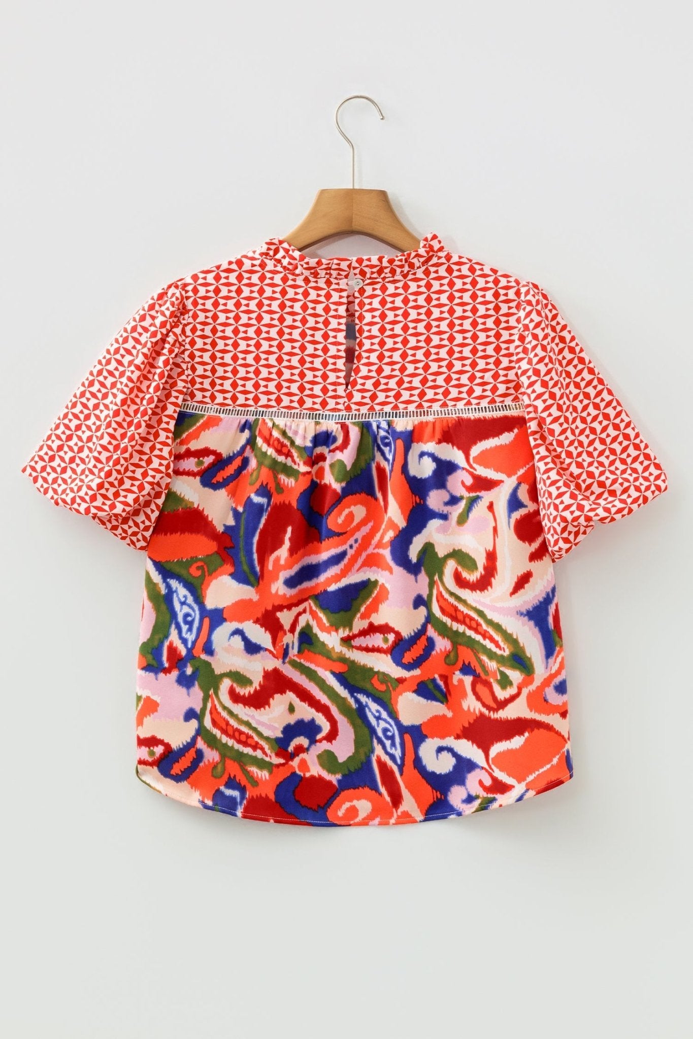 Paisley Geometric Patchwork Puff Sleeve Blouse - Rooted & Reckless Co.