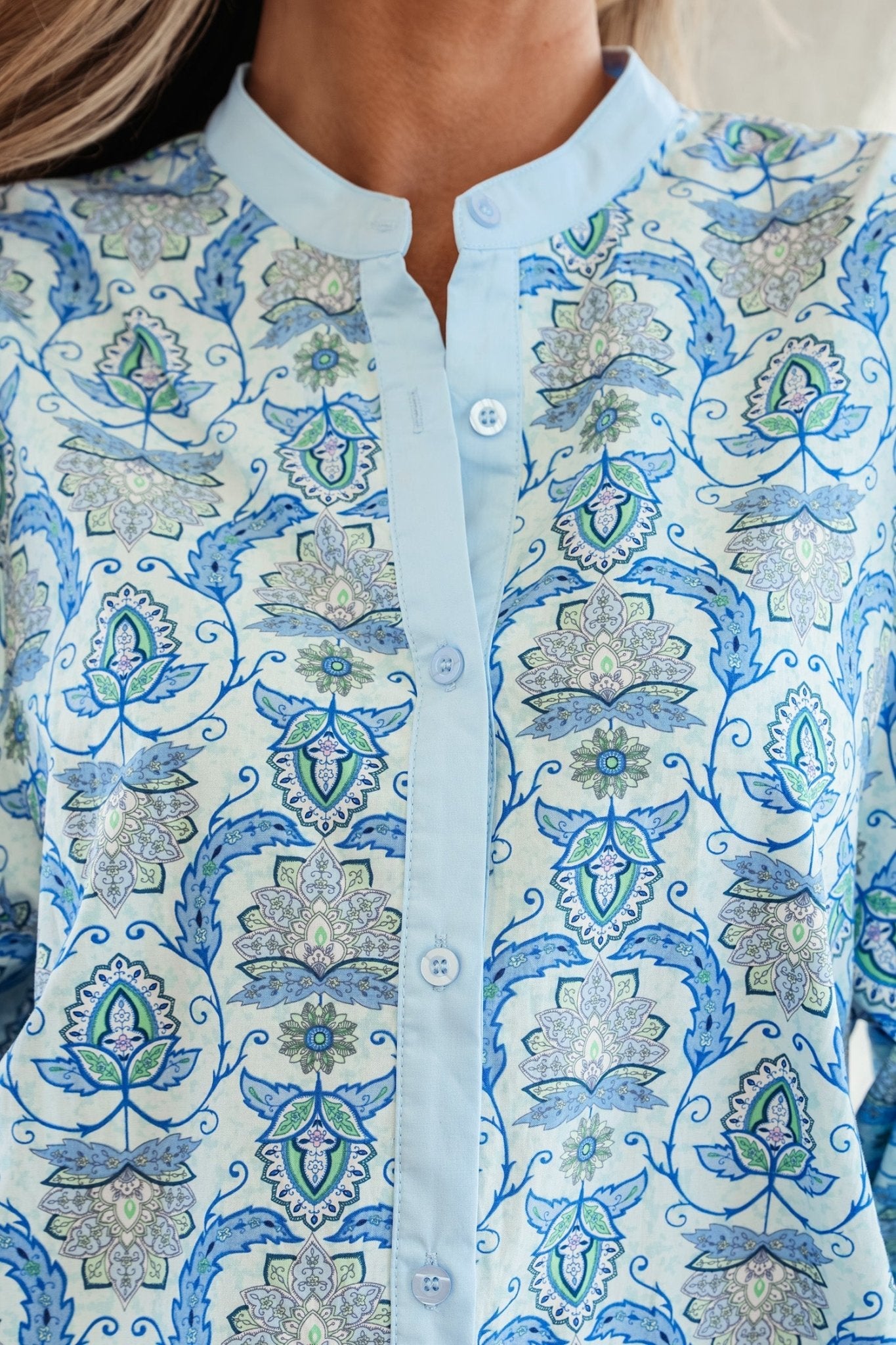 Paisley Long Puff Sleeve Buttoned Shirt - Rooted & Reckless Co.
