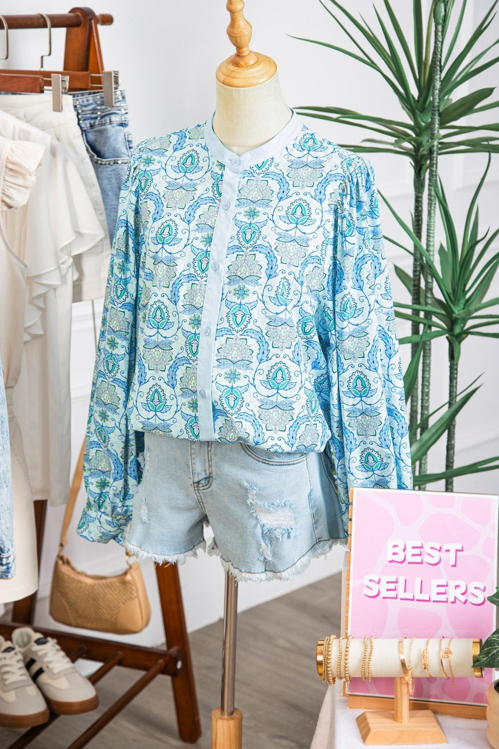 Paisley Long Puff Sleeve Buttoned Shirt - Rooted & Reckless Co.
