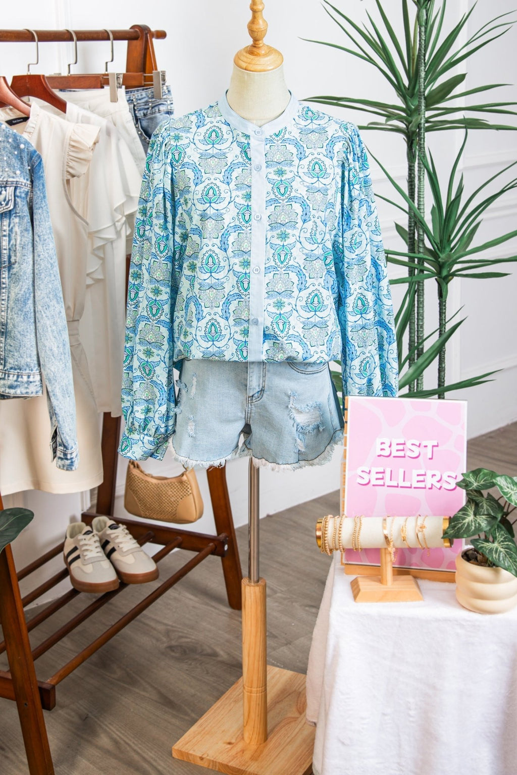 Paisley Long Puff Sleeve Buttoned Shirt - Rooted & Reckless Co.