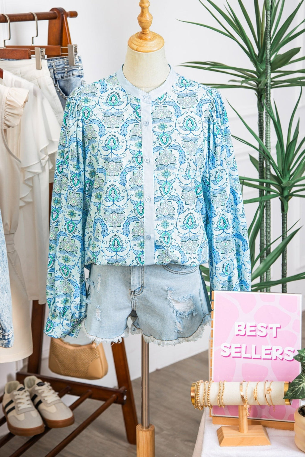Paisley Long Puff Sleeve Buttoned Shirt - Rooted & Reckless Co.