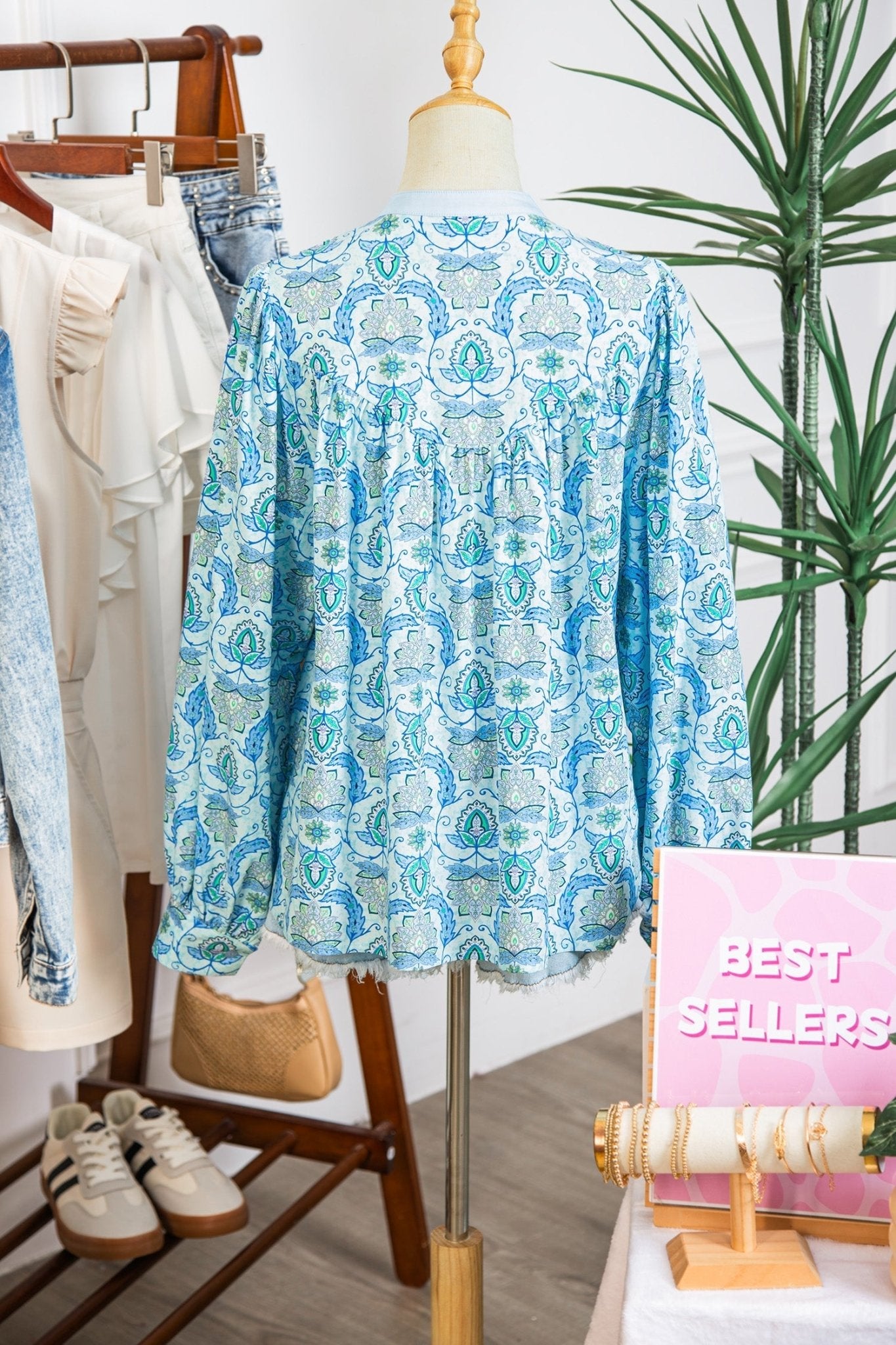 Paisley Long Puff Sleeve Buttoned Shirt - Rooted & Reckless Co.
