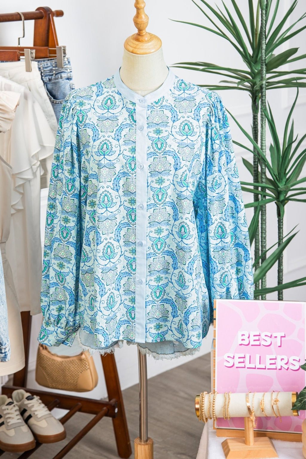 Paisley Long Puff Sleeve Buttoned Shirt - Rooted & Reckless Co.