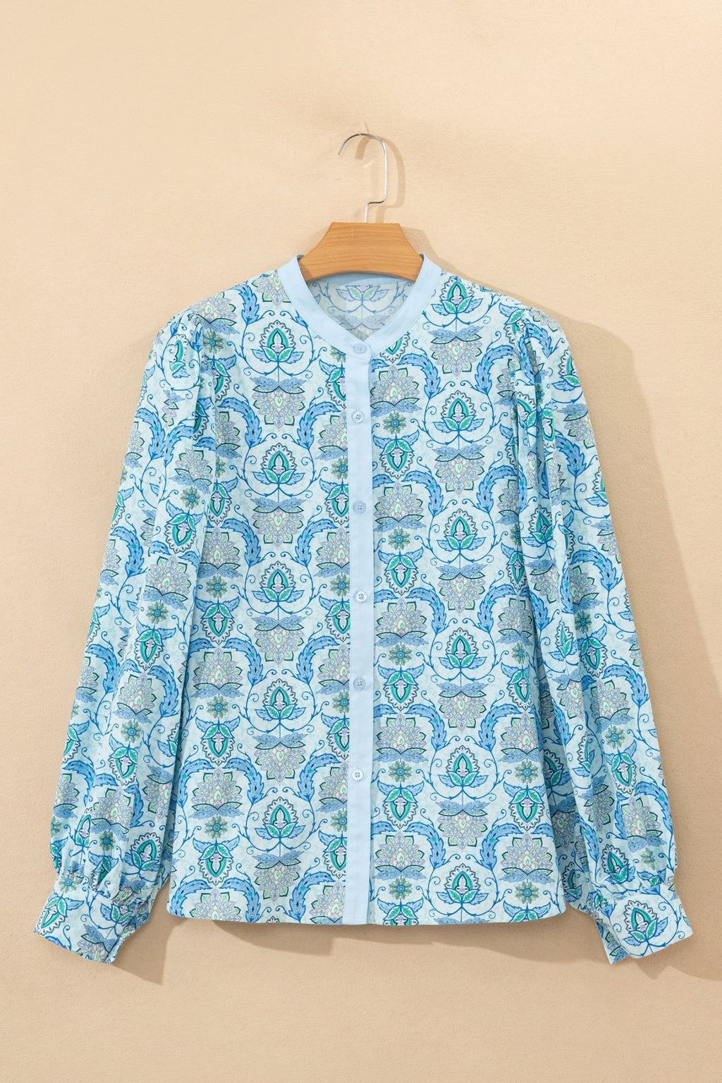 Paisley Long Puff Sleeve Buttoned Shirt - Rooted & Reckless Co.