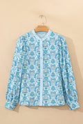 Paisley Long Puff Sleeve Buttoned Shirt - Rooted & Reckless Co.
