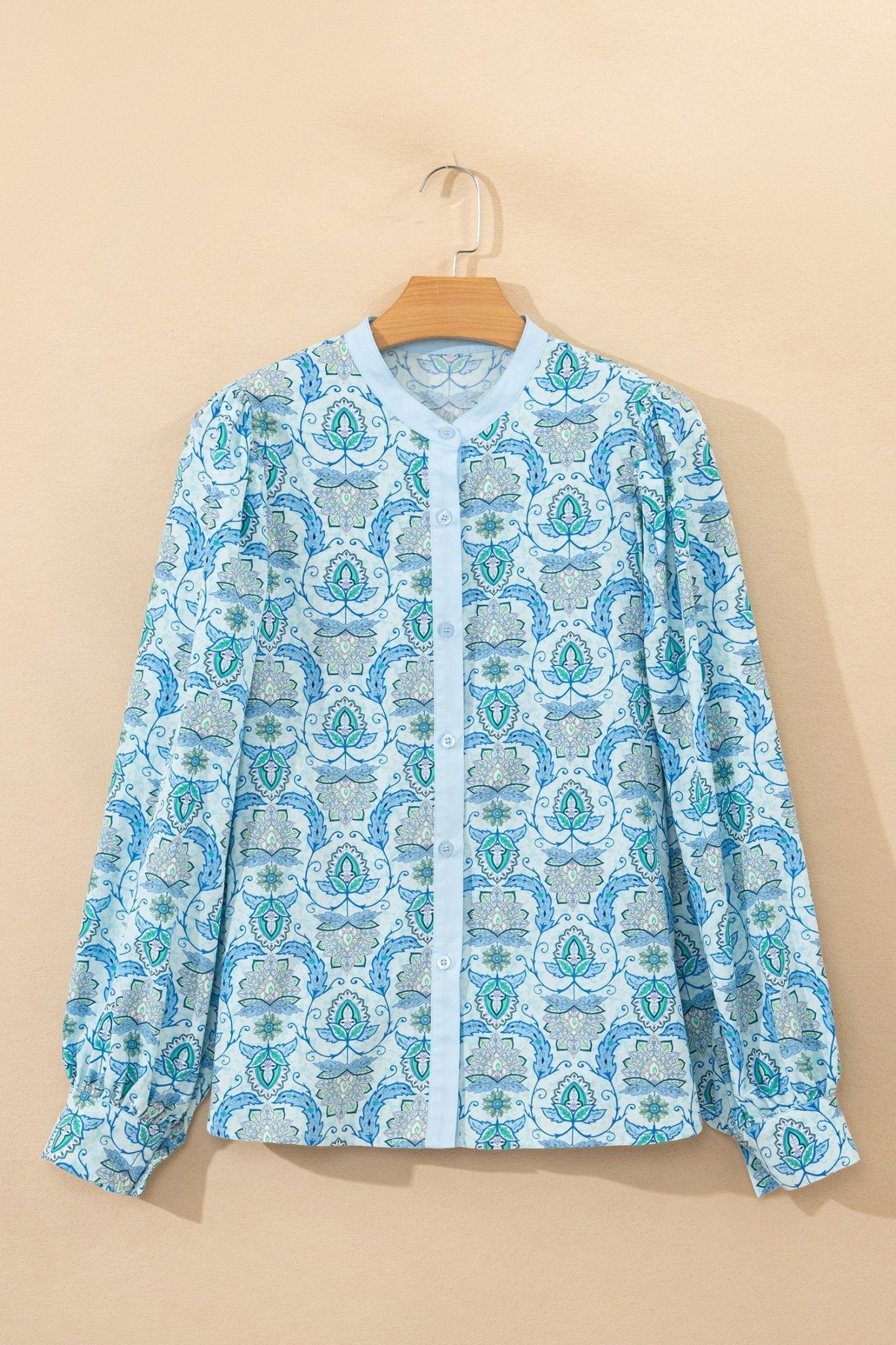 Paisley Long Puff Sleeve Buttoned Shirt - Rooted & Reckless Co.