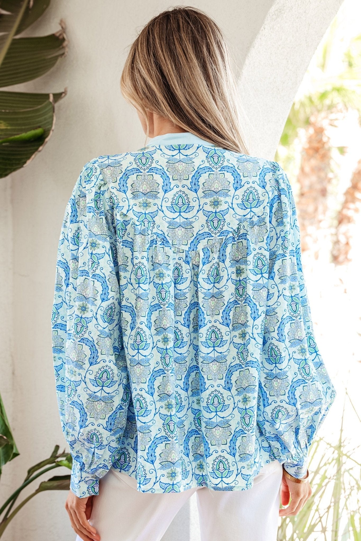 Paisley Long Puff Sleeve Buttoned Shirt - Rooted & Reckless Co.
