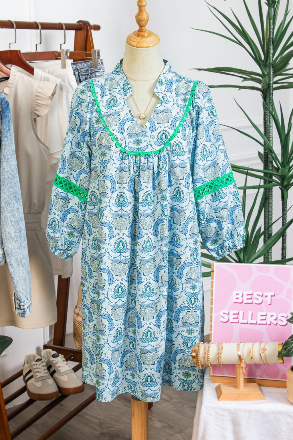 Paisley Patchwork Contrast Bracelet Sleeve Mini Dress - Rooted & Reckless Co.