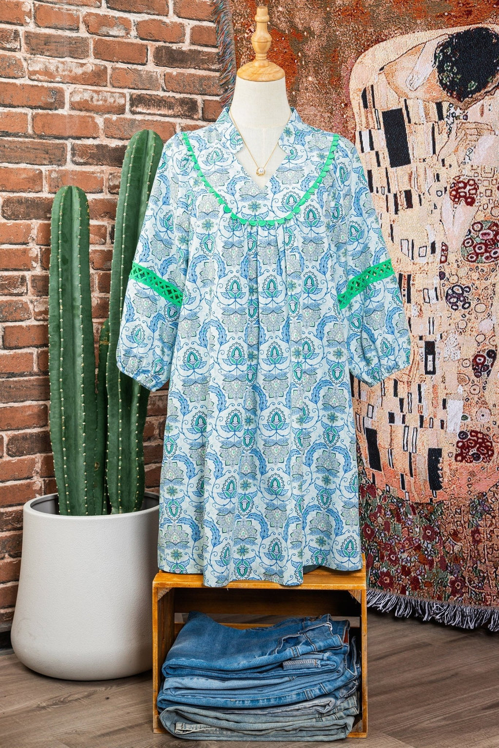 Paisley Patchwork Contrast Bracelet Sleeve Mini Dress - Rooted & Reckless Co.