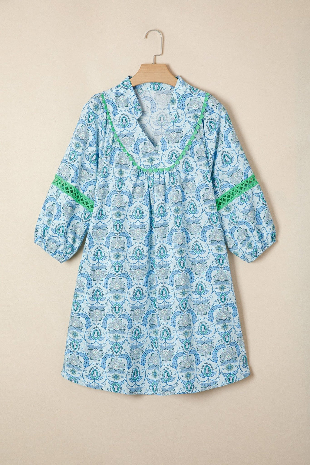 Paisley Patchwork Contrast Bracelet Sleeve Mini Dress - Rooted & Reckless Co.