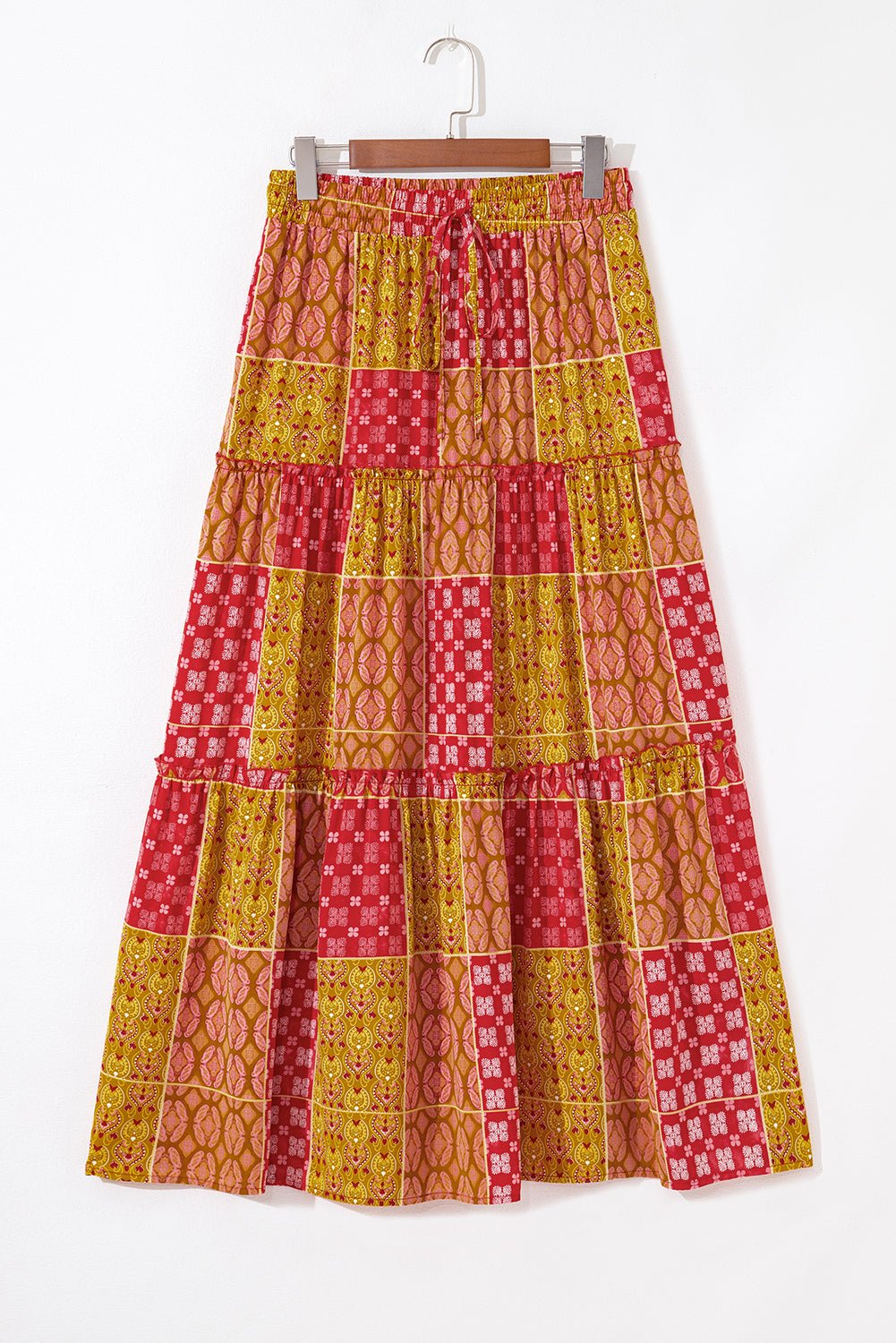 Paisley Ruffle Tiered Pocketed Maxi Skirt - Rooted & Reckless Co.