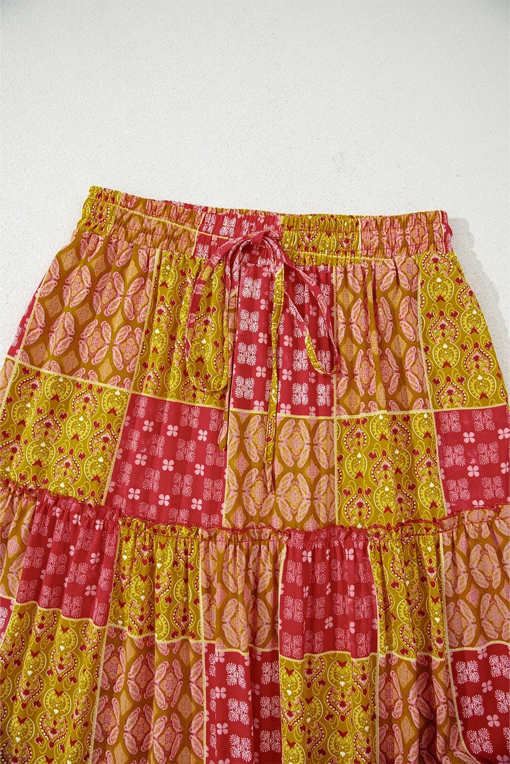 Paisley Ruffle Tiered Pocketed Maxi Skirt - Rooted & Reckless Co.