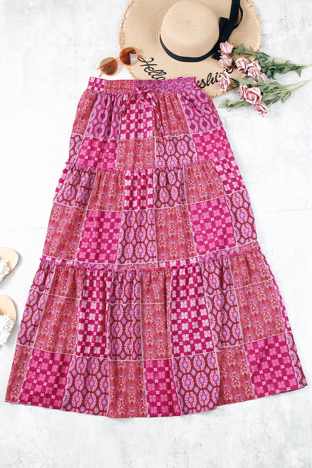 Paisley Ruffle Tiered Pocketed Maxi Skirt - Rooted & Reckless Co.