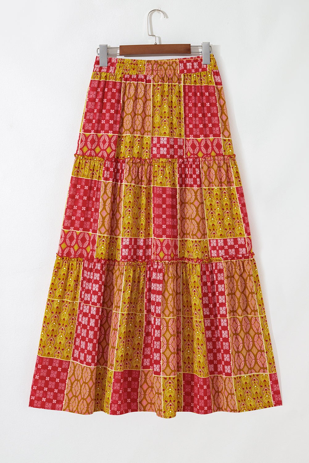 Paisley Ruffle Tiered Pocketed Maxi Skirt - Rooted & Reckless Co.