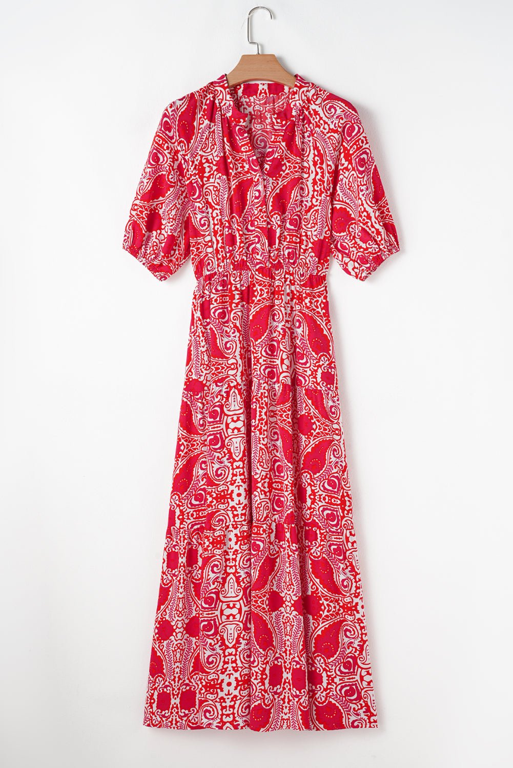Paisley Side Slit Puff Sleeve Maxi Dress - Rooted & Reckless Co.