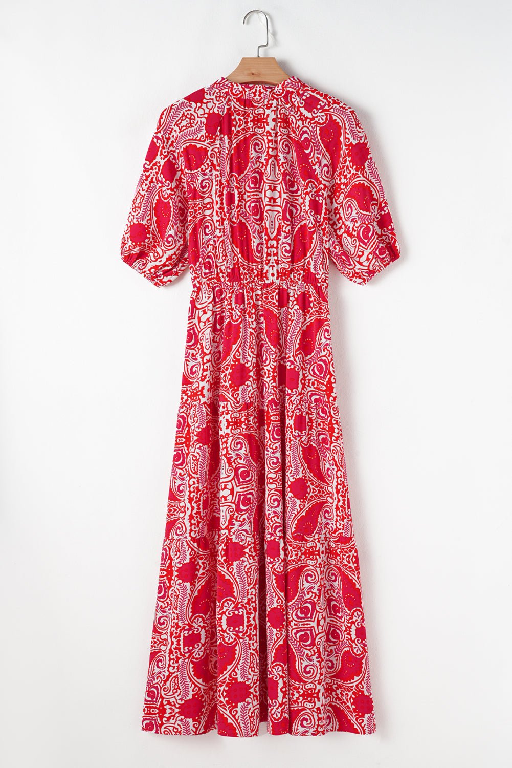 Paisley Side Slit Puff Sleeve Maxi Dress - Rooted & Reckless Co.