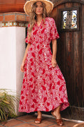 Paisley Side Slit Puff Sleeve Maxi Dress - Rooted & Reckless Co.