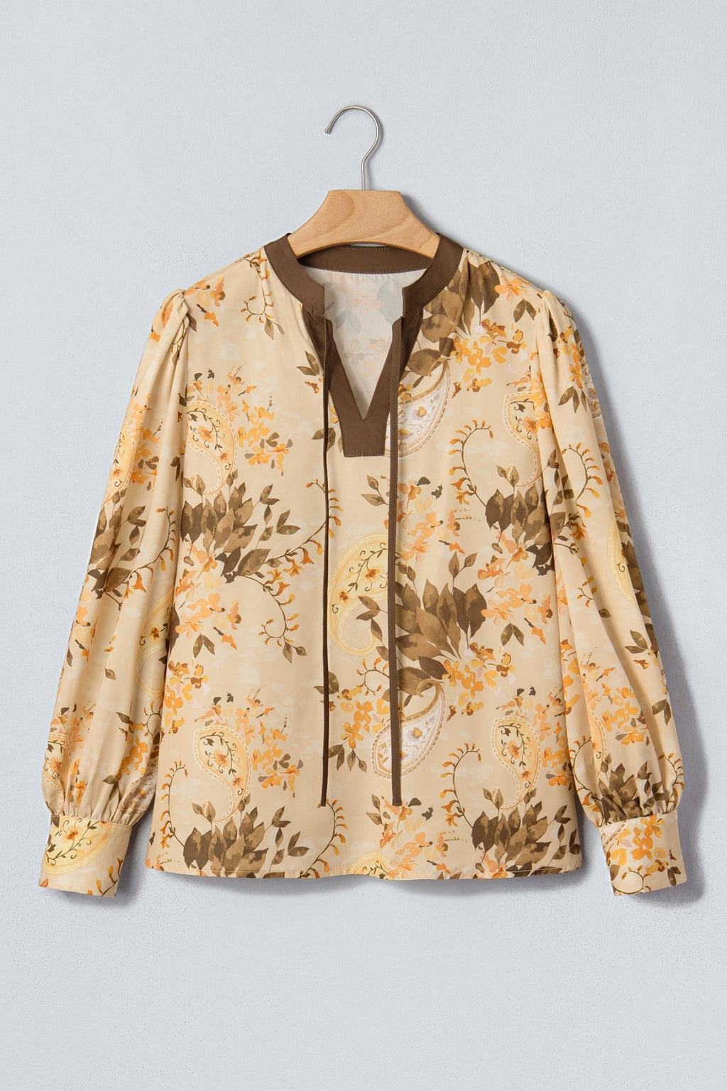 Paisley Tie Neck Long Sleeve Blouse - Rooted & Reckless Co.