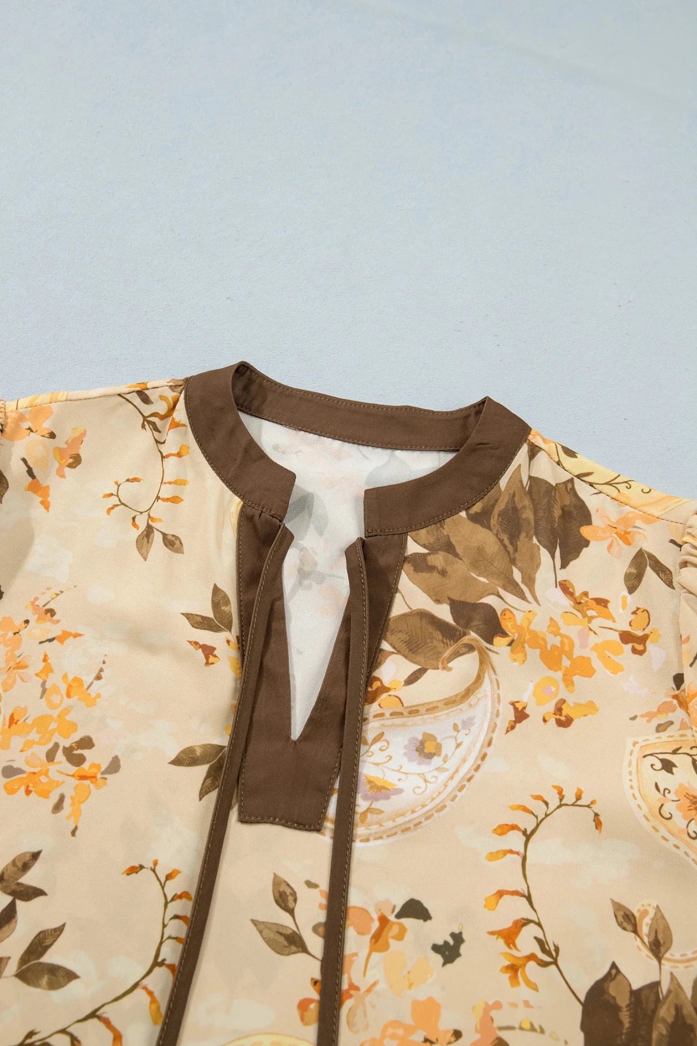Paisley Tie Neck Long Sleeve Blouse - Rooted & Reckless Co.