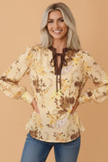 Paisley Tie Neck Long Sleeve Blouse - Rooted & Reckless Co.