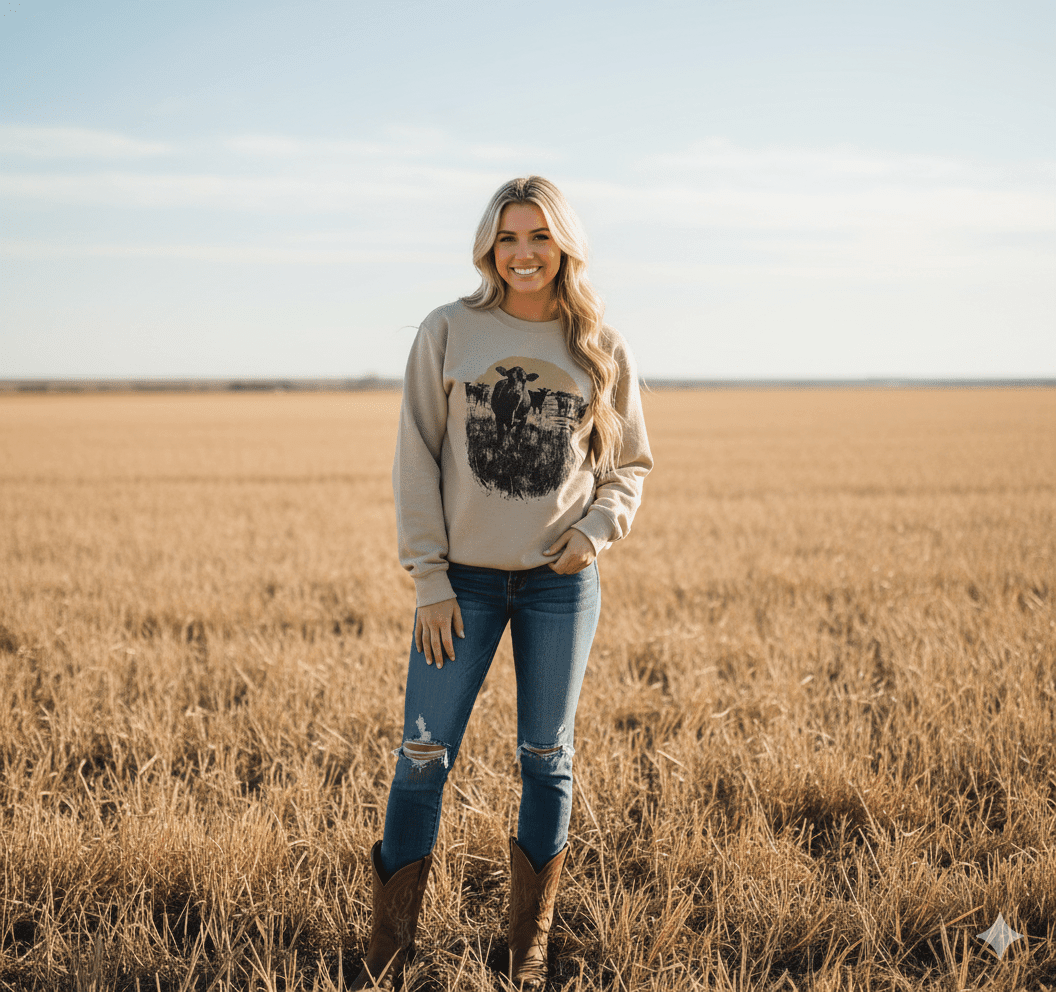 Pasture Sunset Graphic Sweatshirt - Rooted & Reckless Co.