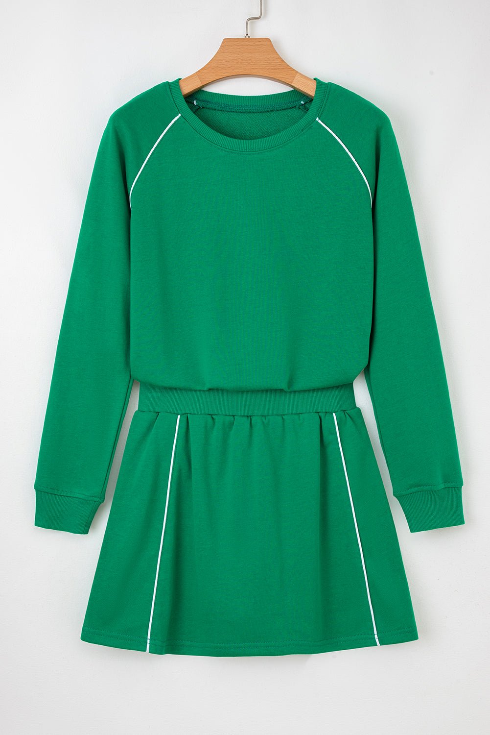 Patchwork Contrast Piping Pullover and Mini Skirt Set - Rooted & Reckless Co.