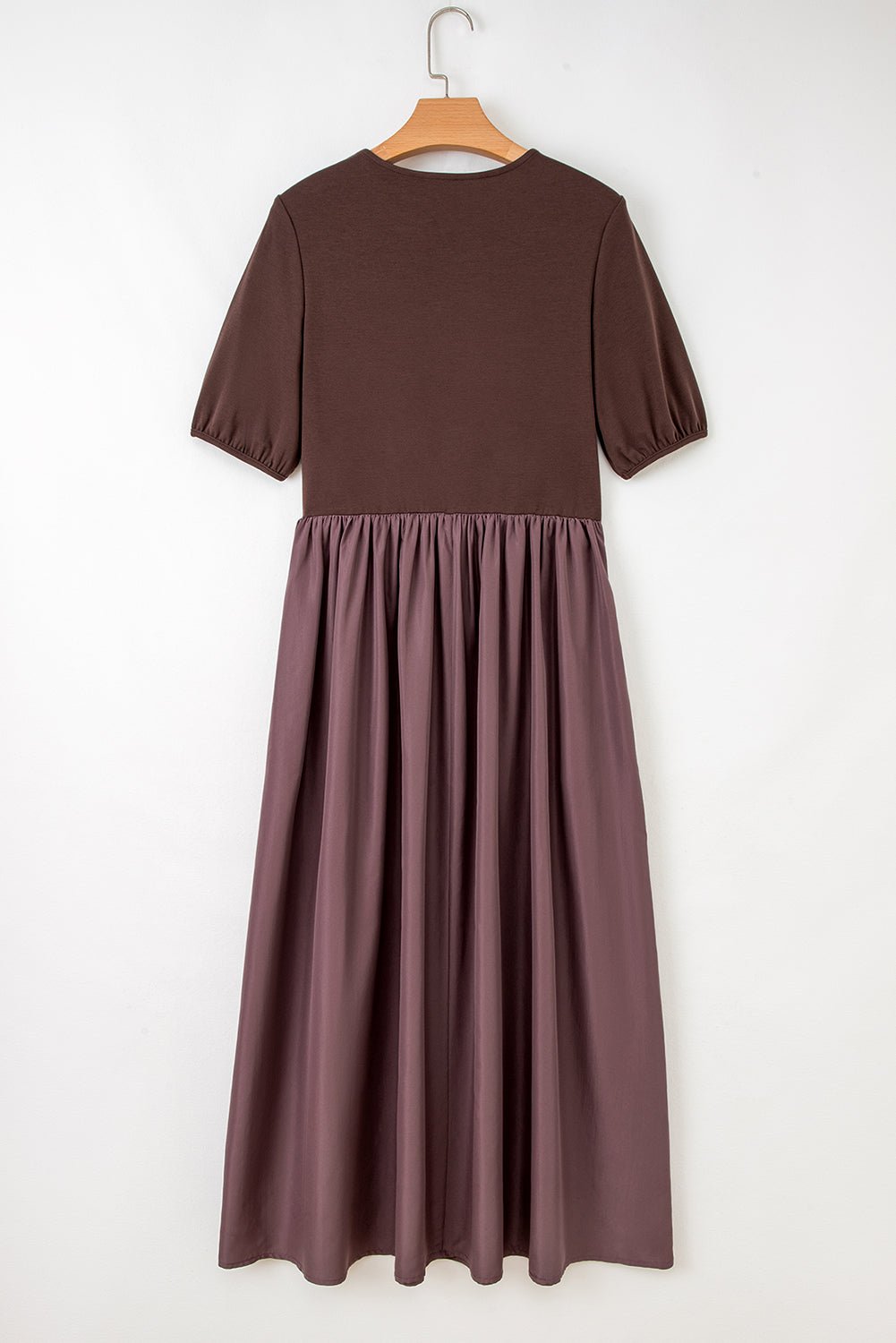 Patchwork Knit Short Sleeve Pleated Maxi Dress - Rooted & Reckless Co.