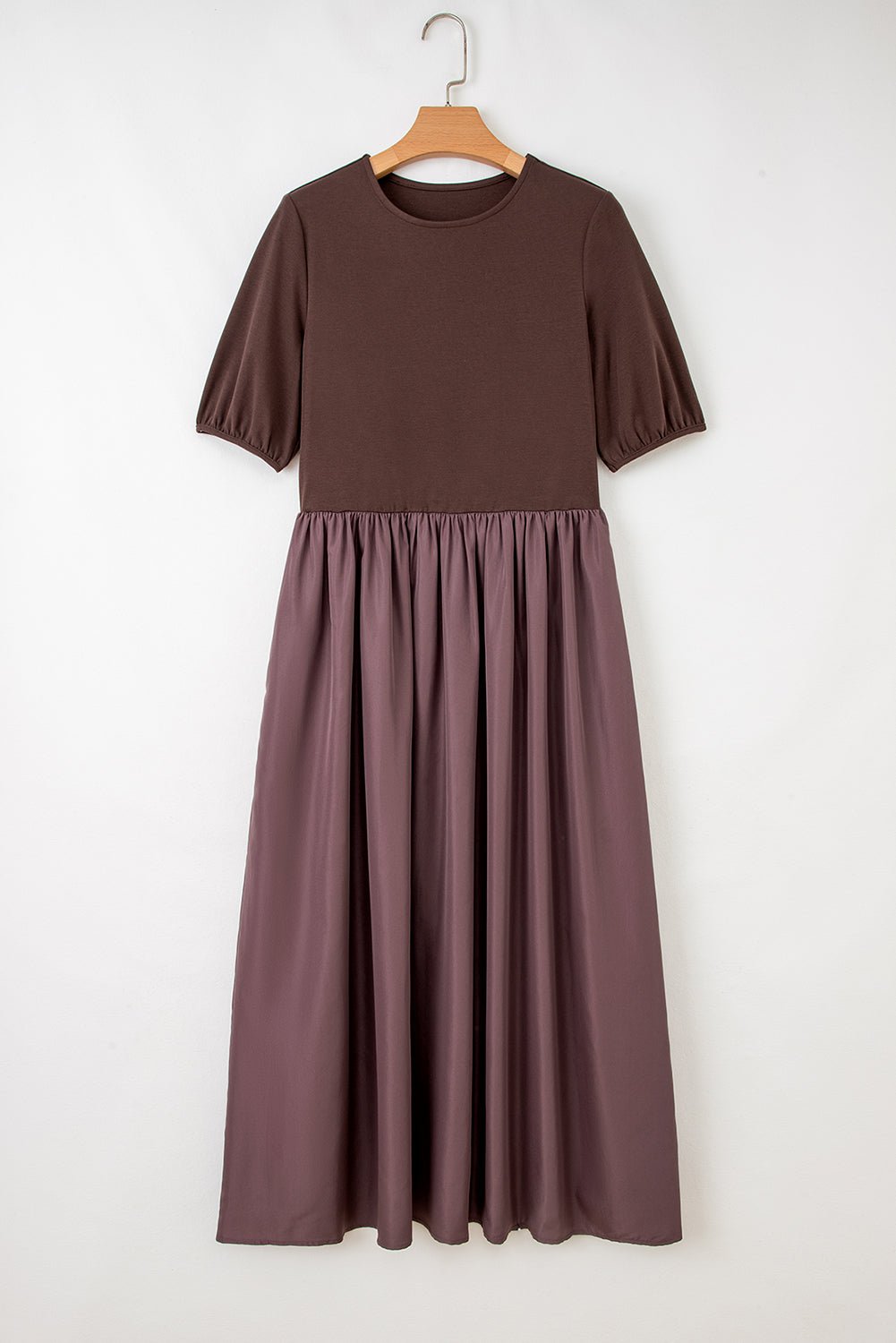 Patchwork Knit Short Sleeve Pleated Maxi Dress - Rooted & Reckless Co.