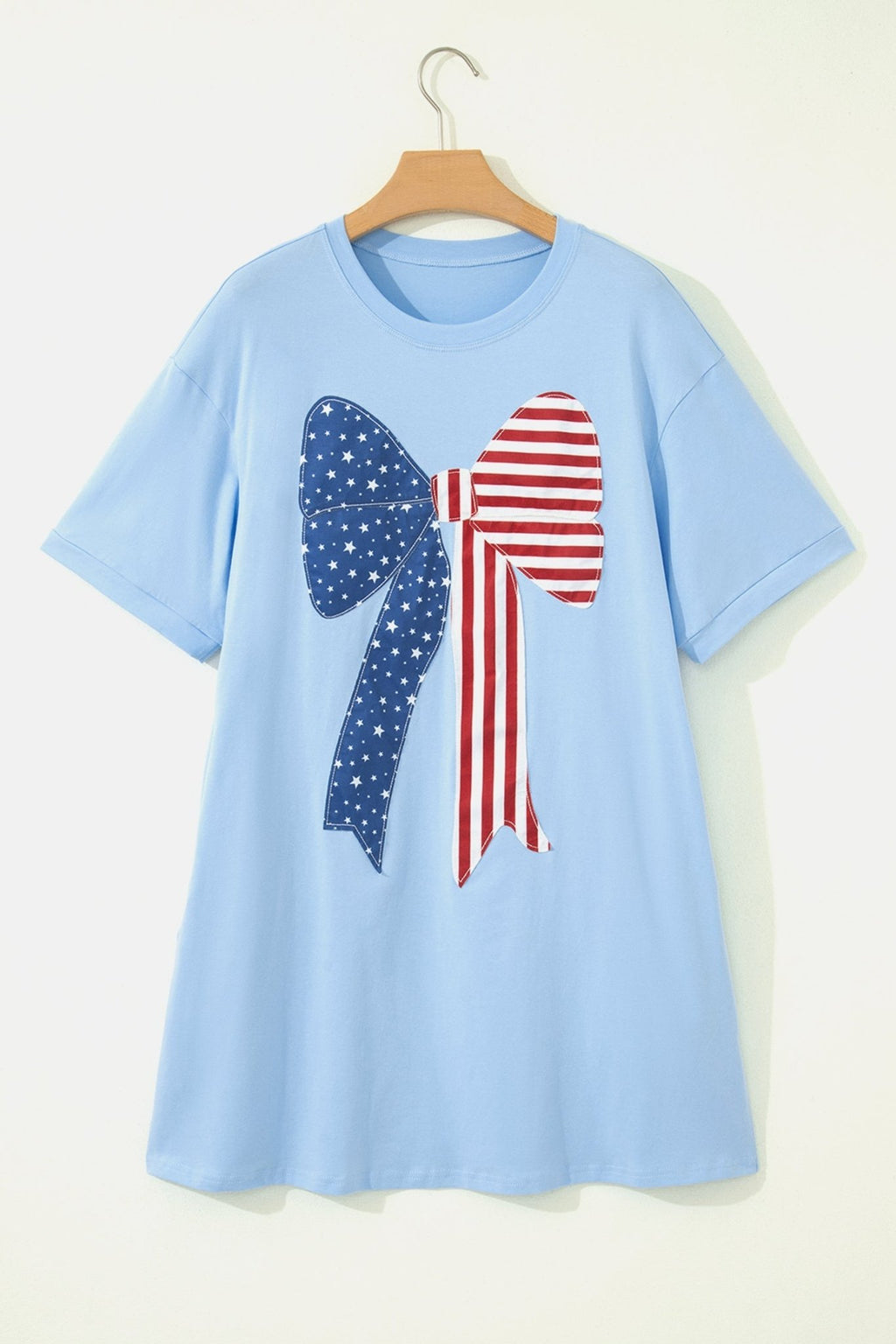 Patriotic Flag Bow Patchwork Mini T-Shirt Dress - Rooted & Reckless Co.