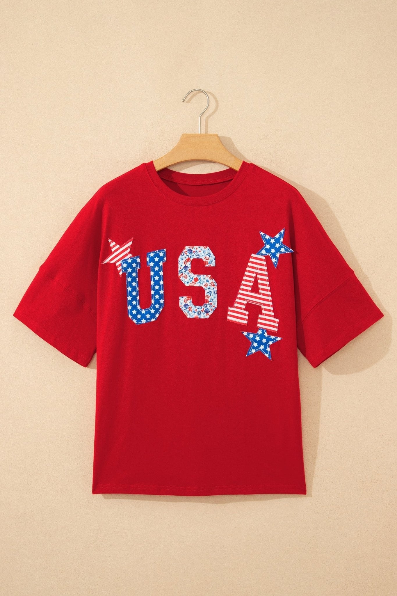 Patriotic USA Patch Embroidered Short Sleeve T-Shirt - Rooted & Reckless Co.