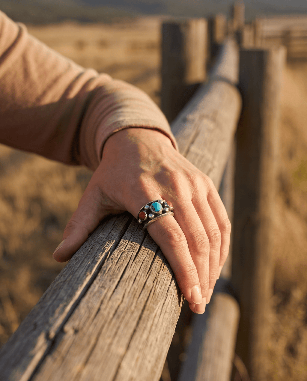 Paul Largo Navajo Turquoise & Coral Sterling Silver Ring — Size 9 - Rooted & Reckless Co.