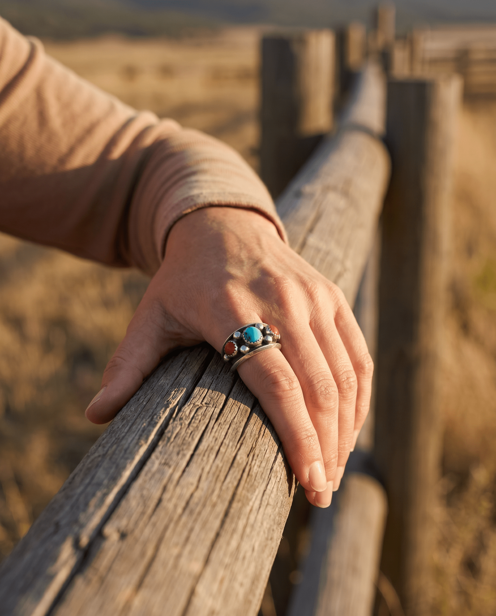 Paul Largo Navajo Turquoise & Coral Sterling Silver Ring — Size 9 - Rooted & Reckless Co.