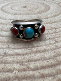 Paul Largo Navajo Turquoise & Coral Sterling Silver Ring — Size 9 - Rooted & Reckless Co.