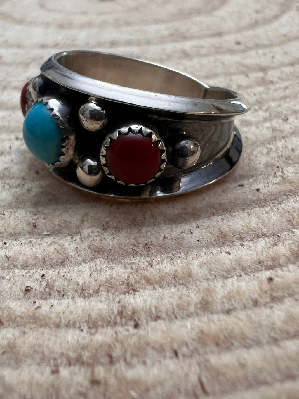 Paul Largo Navajo Turquoise & Coral Sterling Silver Ring — Size 9 - Rooted & Reckless Co.