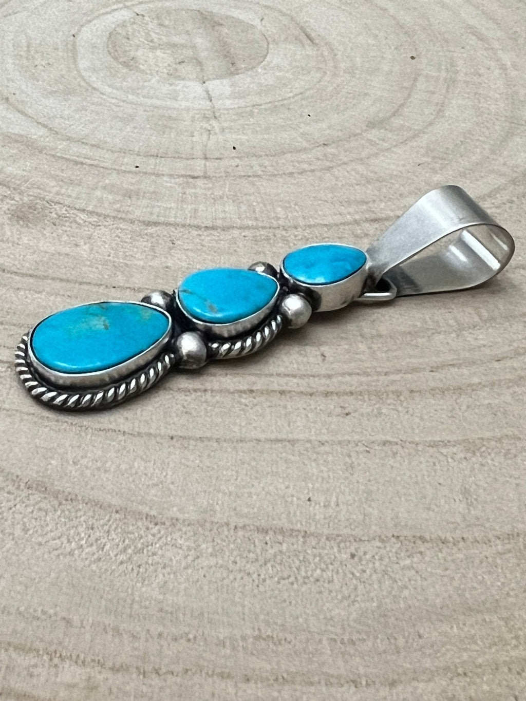 Paul Livingston Navajo Sterling Silver Pendant with Sonoran Gem Turquoise — 2 3/4" Long - Rooted & Reckless Co.