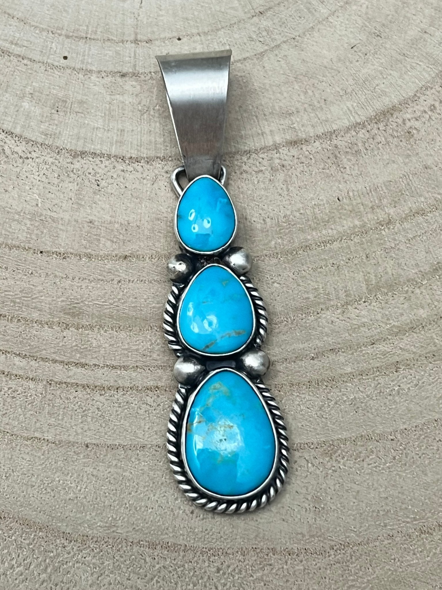 Paul Livingston Navajo Sterling Silver Pendant with Sonoran Gem Turquoise — 2 3/4" Long - Rooted & Reckless Co.