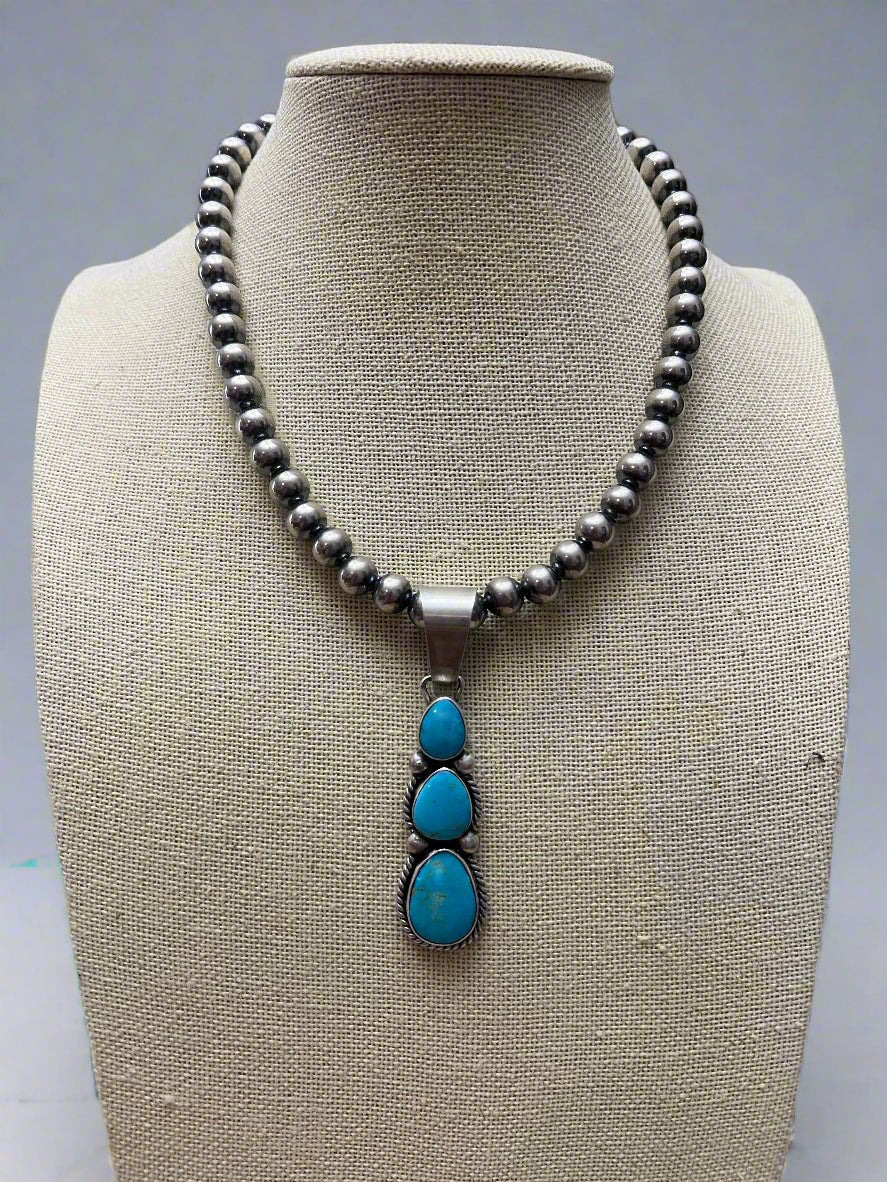 Paul Livingston Navajo Sterling Silver Pendant with Sonoran Gem Turquoise — 2 3/4" Long - Rooted & Reckless Co.