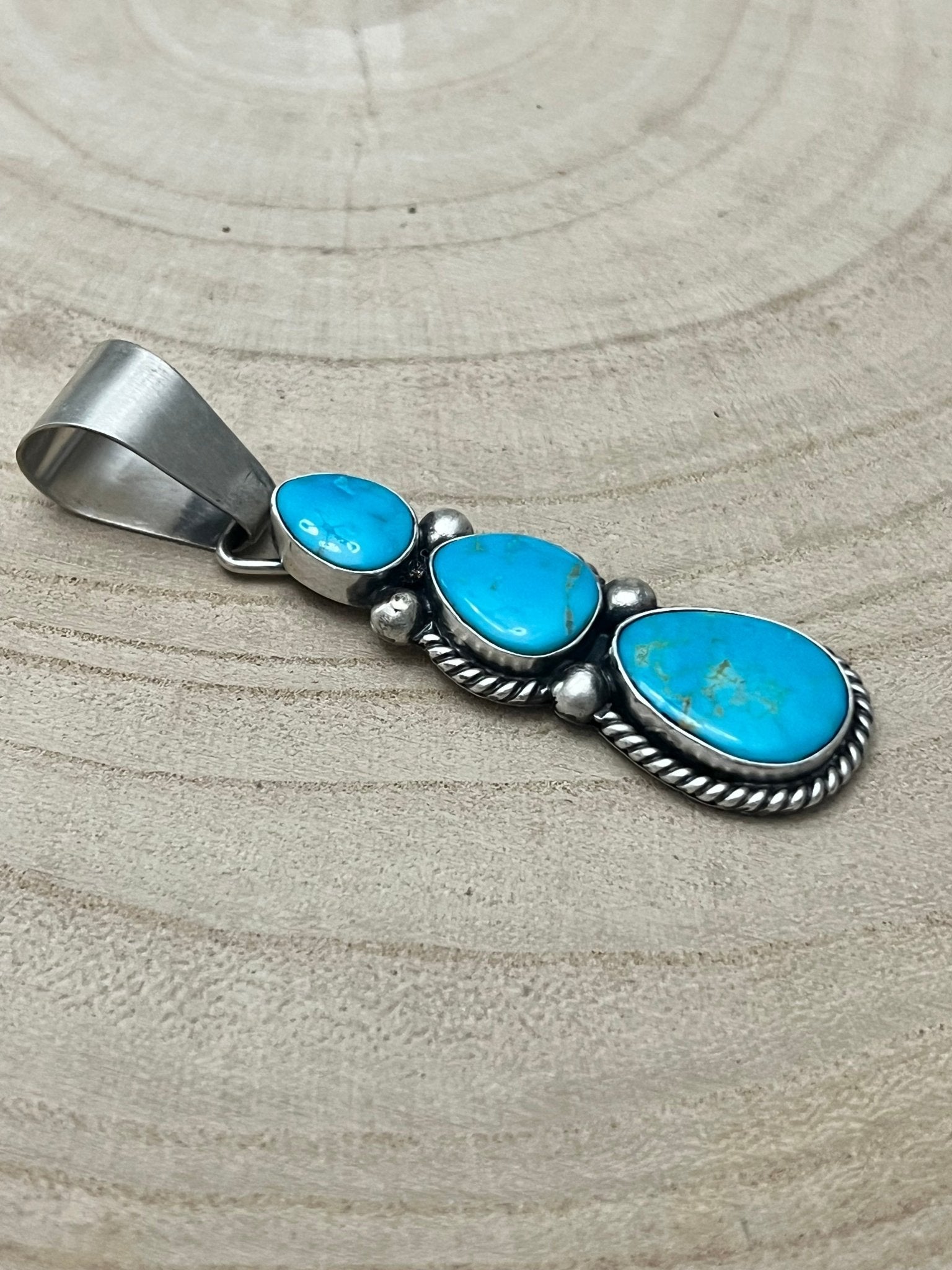 Paul Livingston Navajo Sterling Silver Pendant with Sonoran Gem Turquoise — 2 3/4" Long - Rooted & Reckless Co.