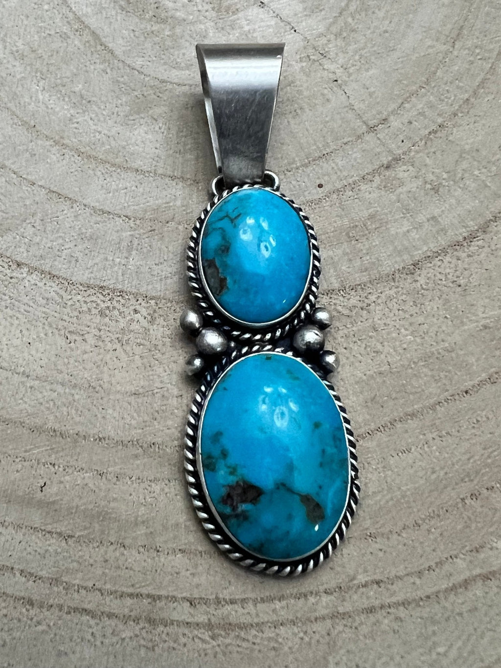 Paul Livingston Navajo Sterling Silver Pendant with Sonoran Gem Turquoise — 2 5/8" Long - Rooted & Reckless Co.