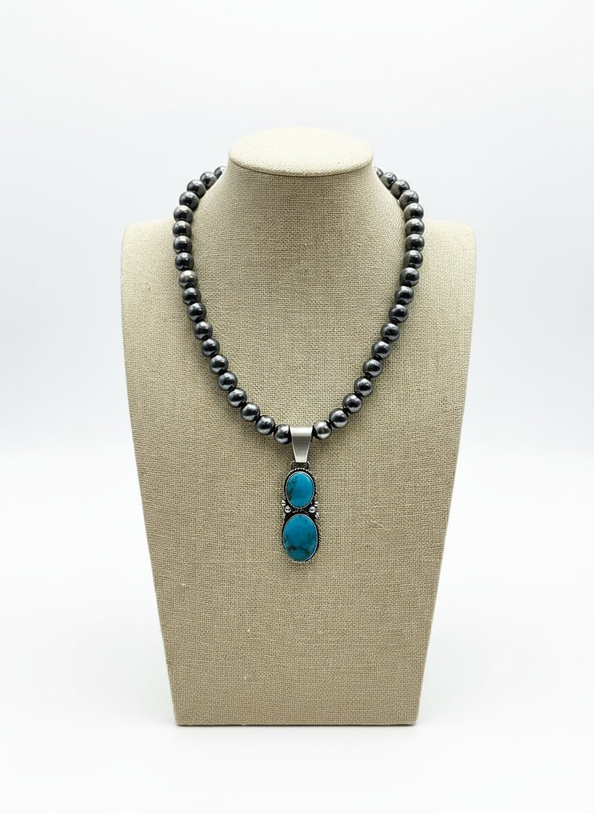 Paul Livingston Navajo Sterling Silver Pendant with Sonoran Gem Turquoise — 2 5/8" Long - Rooted & Reckless Co.