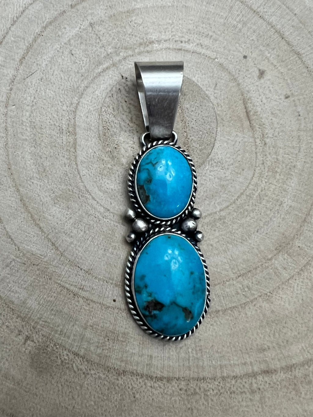 Paul Livingston Navajo Sterling Silver Pendant with Sonoran Gem Turquoise — 2 5/8" Long - Rooted & Reckless Co.